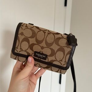 Coach Avery Signature Leather Crossbody Khaki Brown